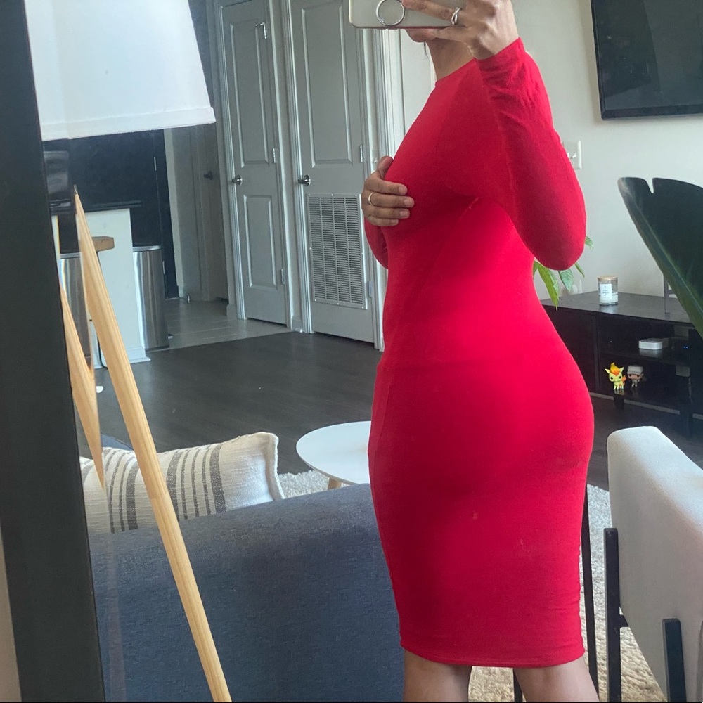 Naked Wardrobe long sleeve red midi dress. only worn once and in good condition